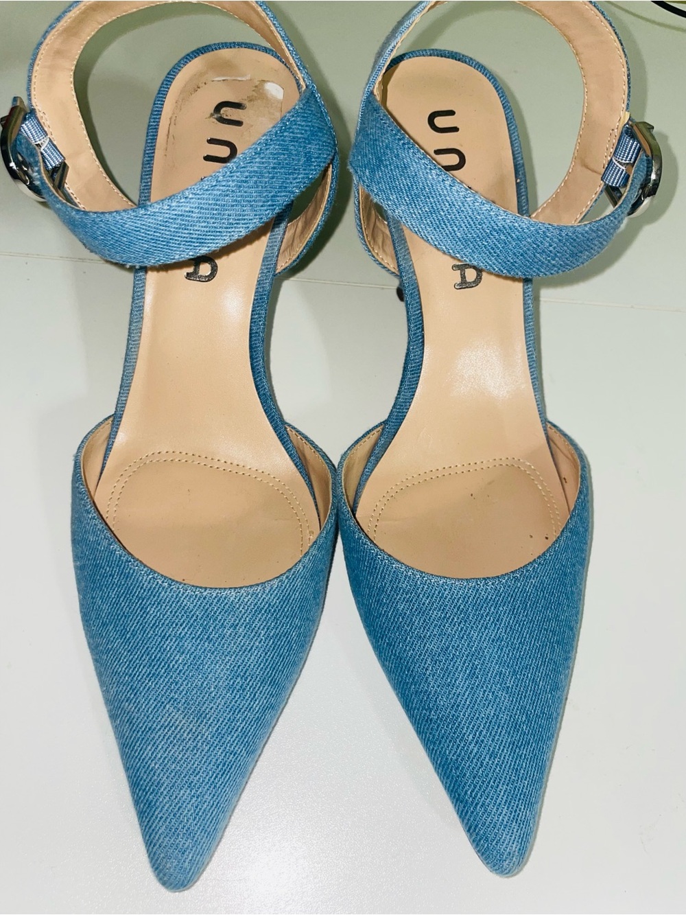 Unisa Denim Blue Pointed-Toe Ankle-Strap Heels 9